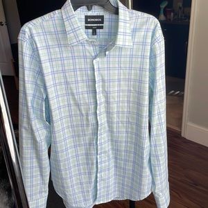 Bonobos Tech Button Down Shirt Seaglass Check . Large Slim Fit